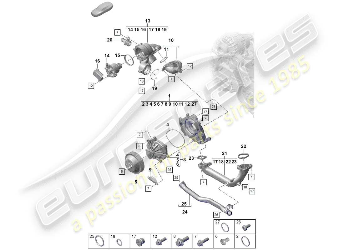 porsche 2019 (718 boxster spyder) bomba de agua diagrama de piezas