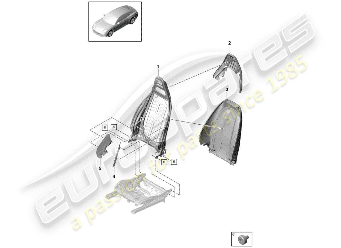 porsche 2017 (panamera 971-1) diagrama de piezas del respaldo