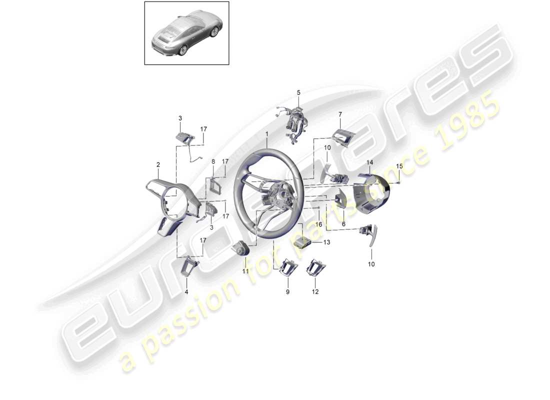 porsche 2019 (991-2) volante piezas individuales diagrama de piezas