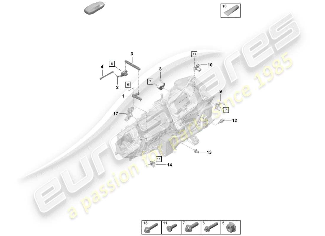 porsche 2020 (718 boxster spyder) diagrama de piezas de la caja de cambios manual