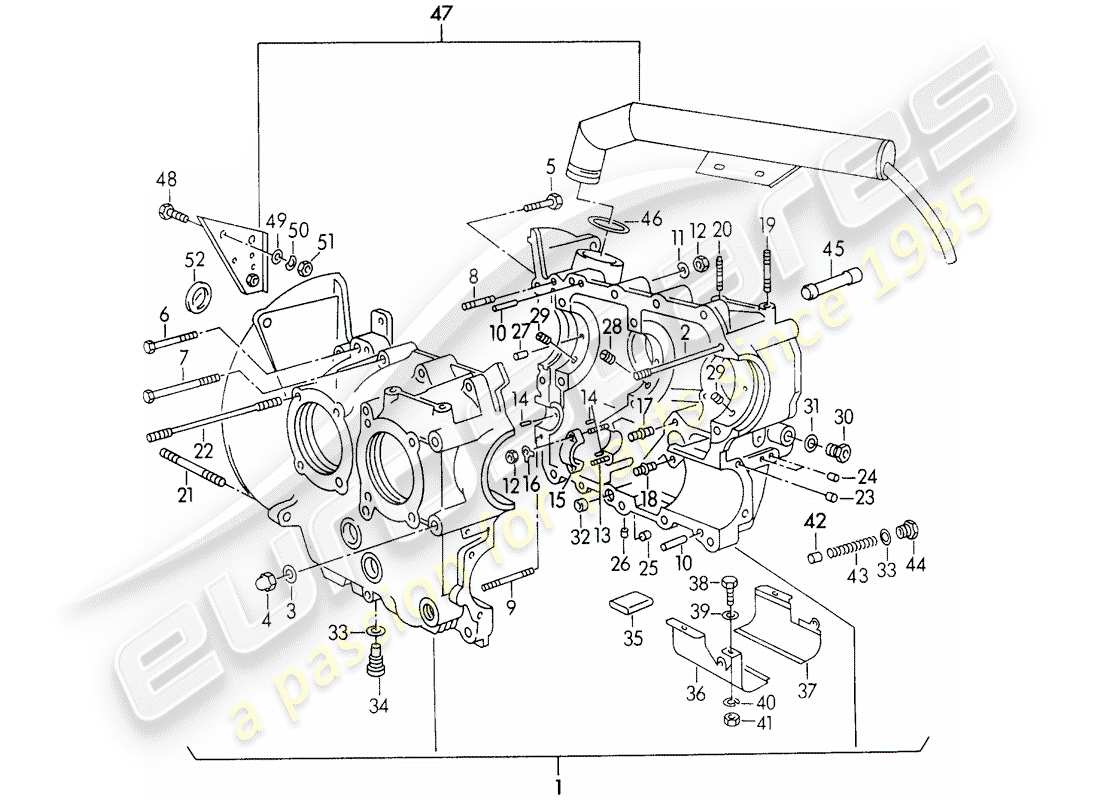 porsche 1956 (356/356a) crankcase diagrama de piezas