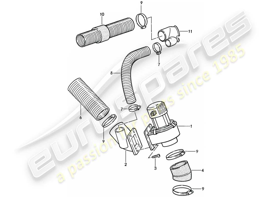 porsche 1989 (911) soplador adicional - conducto de aire diagrama de piezas