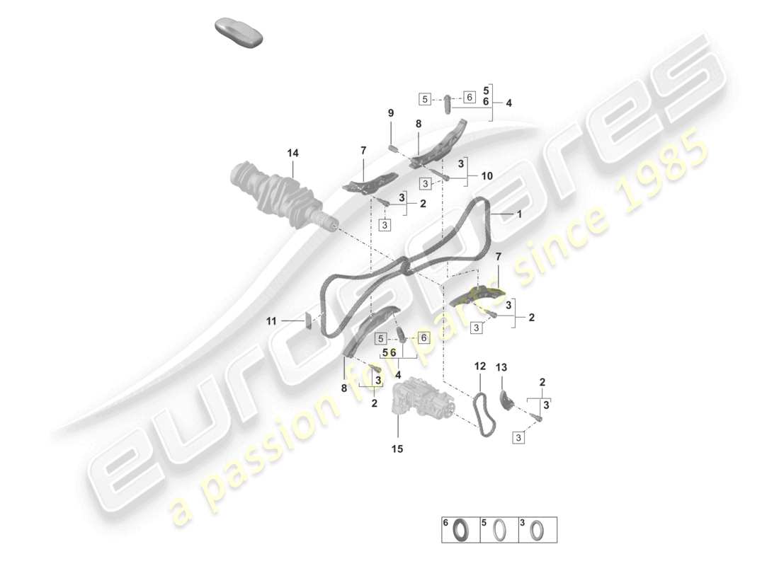 porsche 2019 (992-1) tensor de cadena cadena de distribución diagrama de piezas