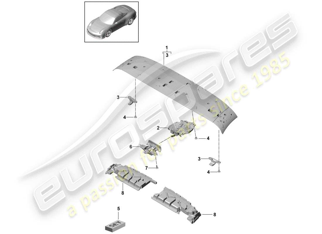 porsche 2016 (991-1 r/gt3/rs) marco superior diagrama de piezas