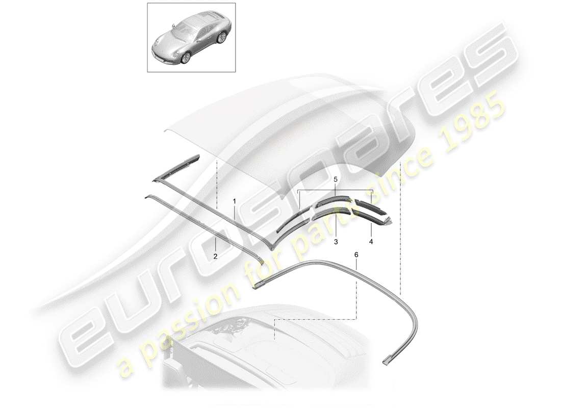porsche 2019 (991-2) diagrama de piezas de capota convertible