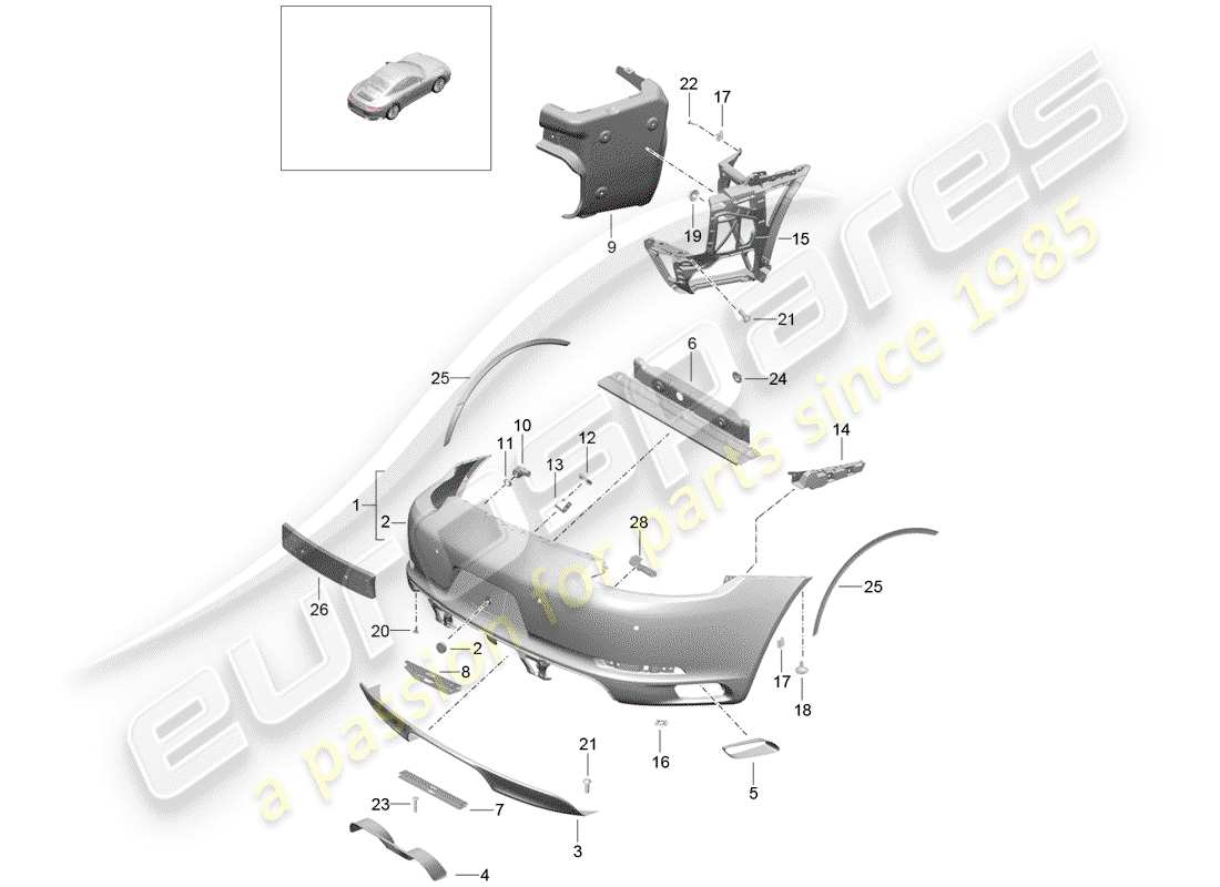 porsche 2020 (991-2) parachoque diagrama de piezas