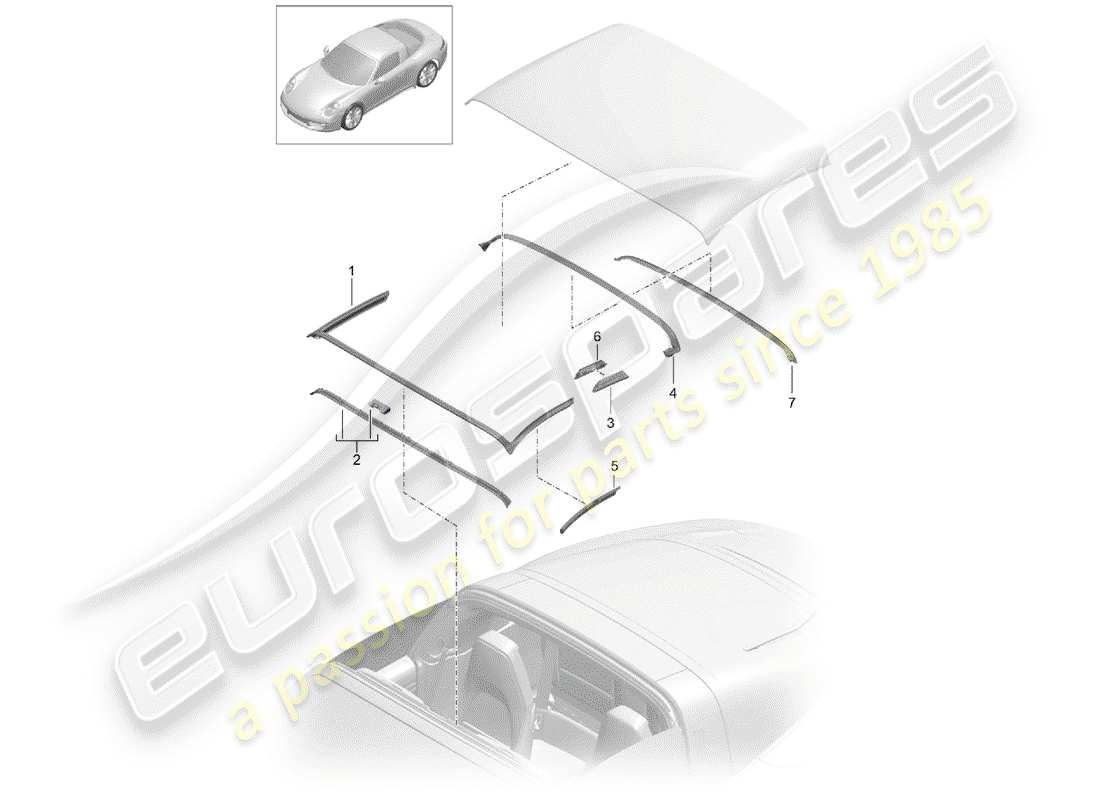 porsche 2017 (991-2) top convertible diagrama de piezas