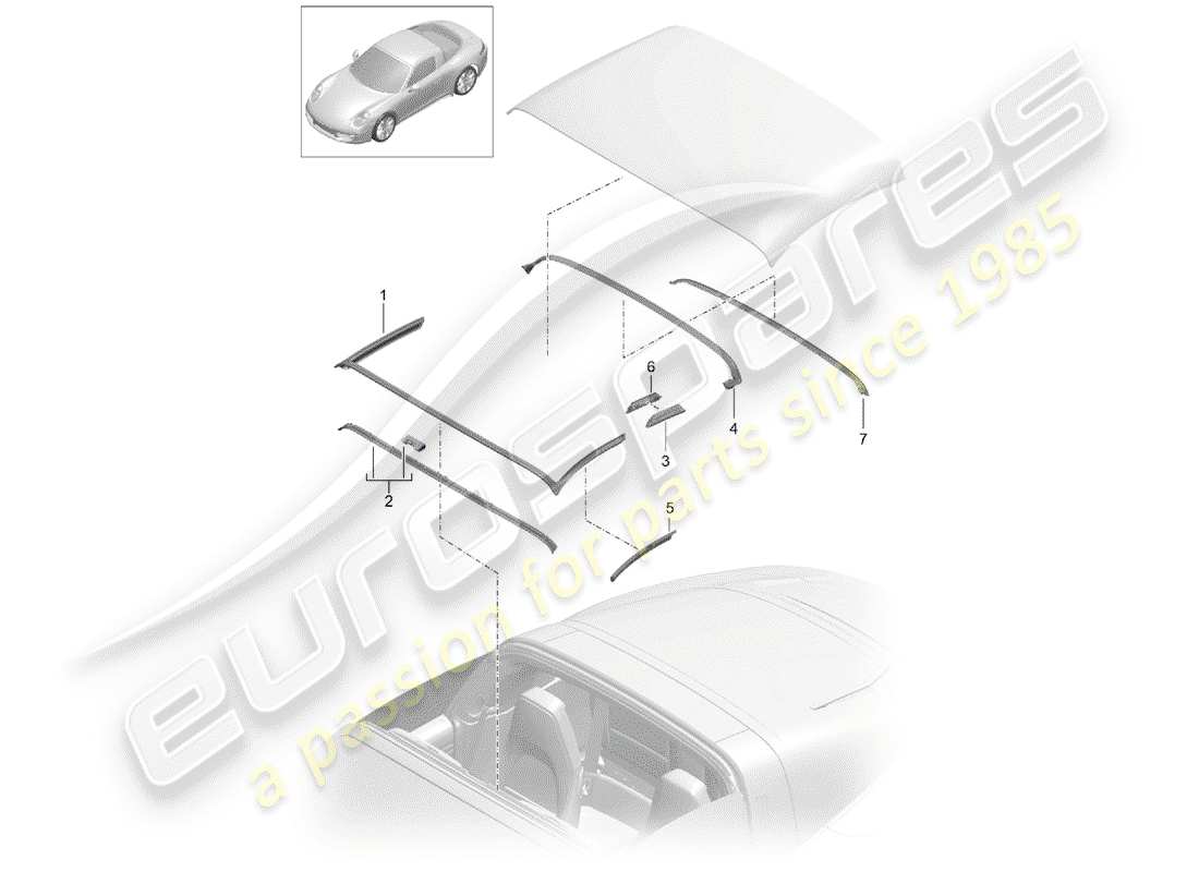 porsche 991 gen. 2 (2017) diagrama de piezas de capota convertible