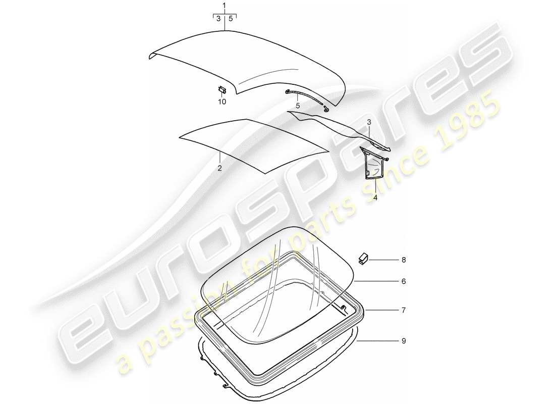 porsche 2007 (997-1) cubierta de capota convertible diagrama de piezas