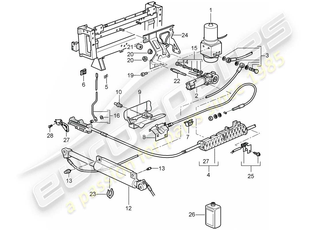 porsche 2005 (997-1) top convertible diagrama de piezas