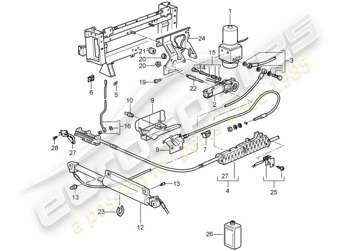 porsche 997 (2005) diagrama de piezas de capota convertible