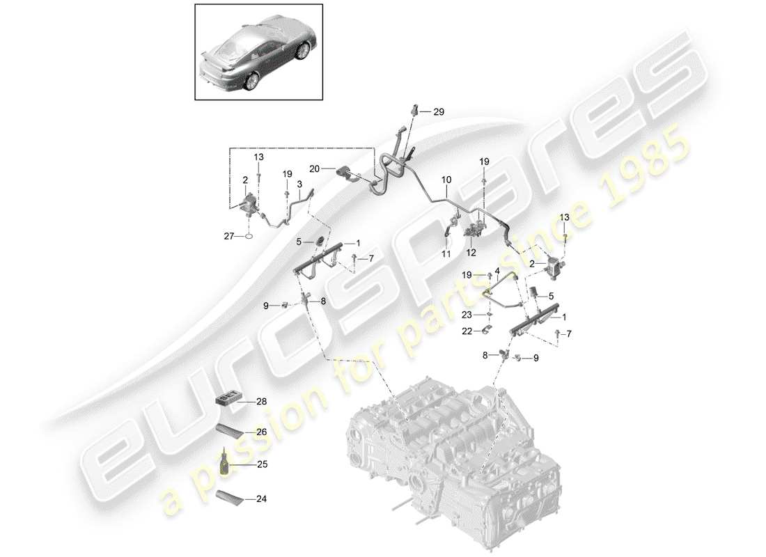 porsche 2016 (991-1 r/gt3/rs) diagrama de piezas del tubo de recogida de combustible