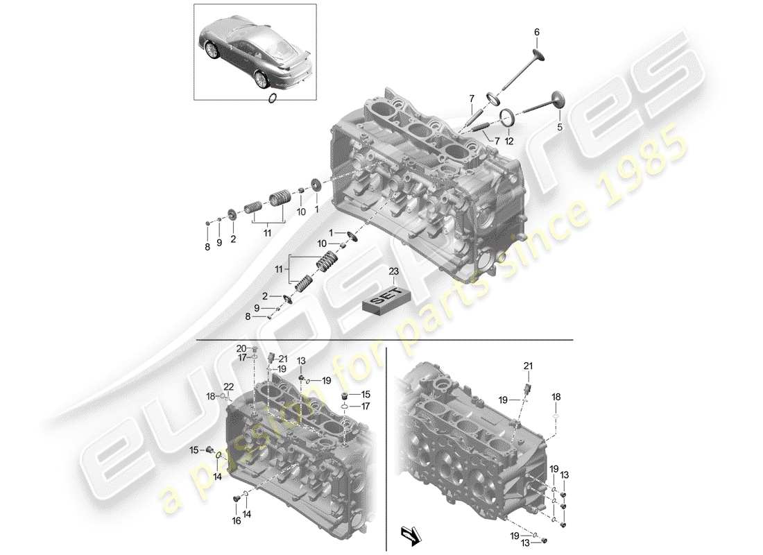 porsche 991r/gt3/rs (2020) diagrama de piezas de la culata del cilindro
