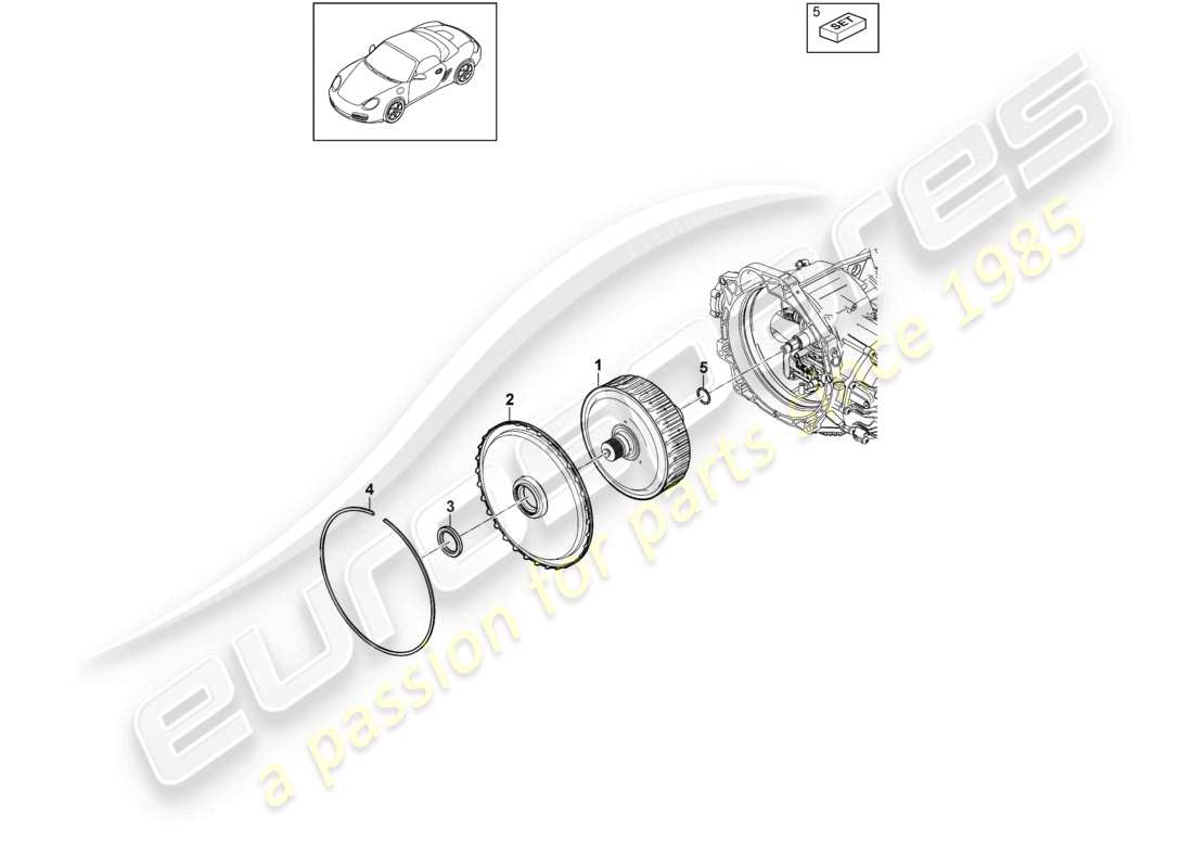 porsche 2011 (987 boxster) - pdk - diagrama de piezas del embrague de la caja de cambios para caja de cambios de doble embrague