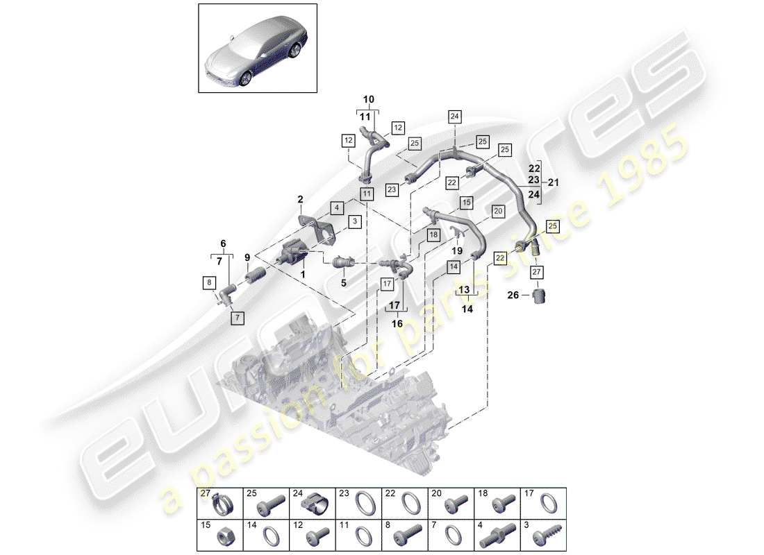 porsche 2017 (panamera 971-1) diagrama de piezas de refrigeración por agua