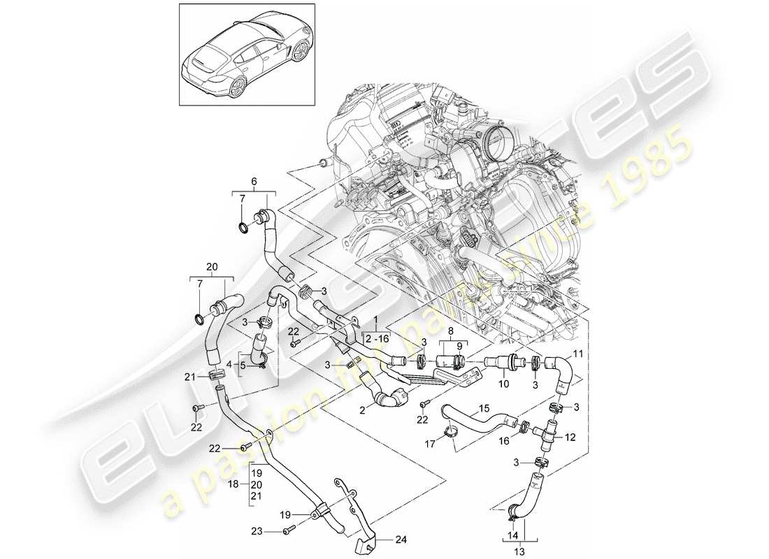 porsche 2013 (panamera 970) diagrama de piezas de refrigeración por agua