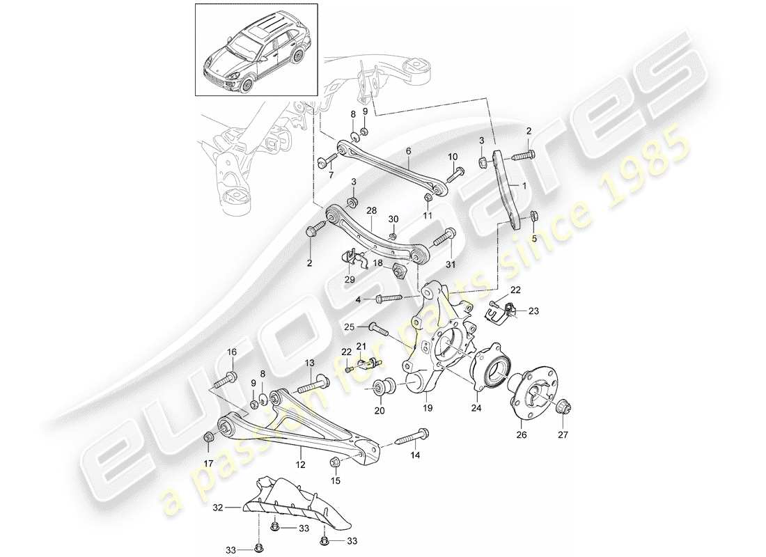 porsche cayenne e2 (2014) diagrama de piezas del eje trasero