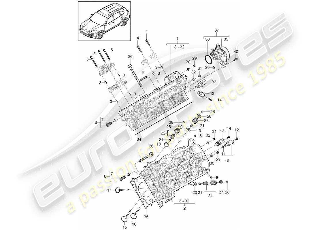 porsche 2016 (cayenne e2 92a) diagrama de piezas de la culata del cilindro