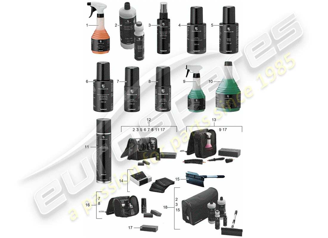 porsche 2013 (tequipment 98x/99x) agente de limpieza diagrama de piezas