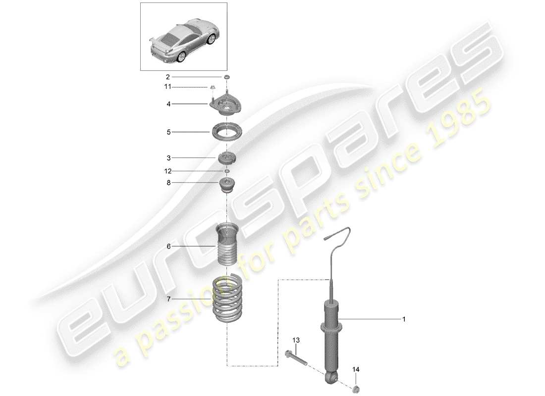 porsche 2016 (991-1 turbo) diagrama de piezas del amortiguador