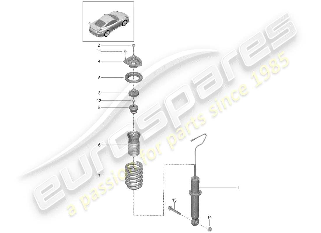 porsche 991 turbo (2016) diagrama de piezas del amortiguador