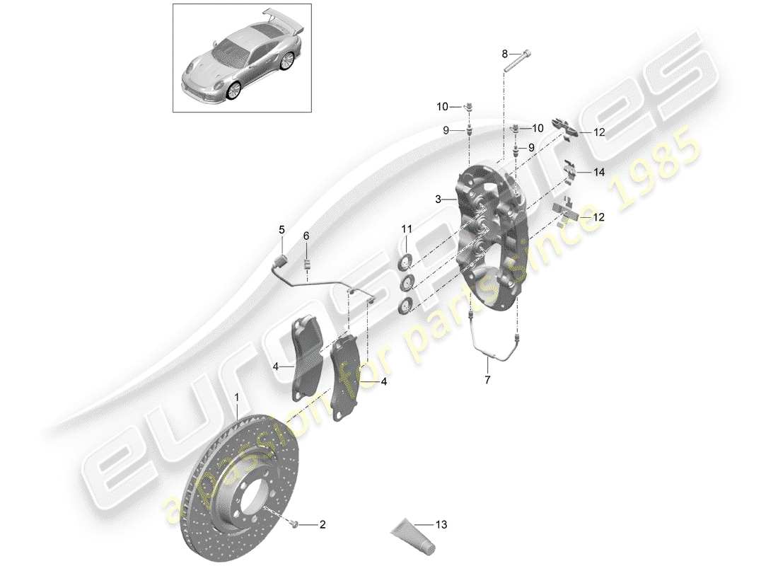 porsche 2015 (991-1 turbo) frenos de disco diagrama de piezas