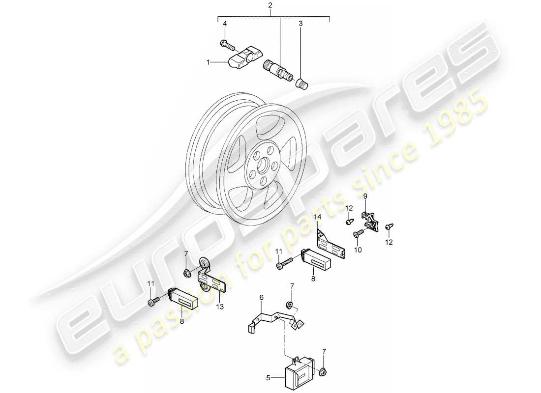 porsche 2007 (997-1) sistema de control de presión de neumáticos diagrama de piezas