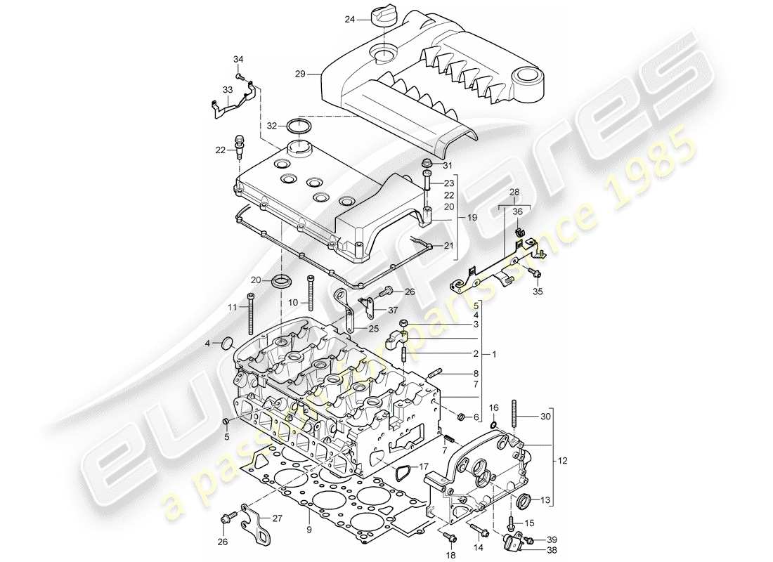 porsche 2006 (cayenne e1 9pa) diagrama de piezas de la culata del cilindro