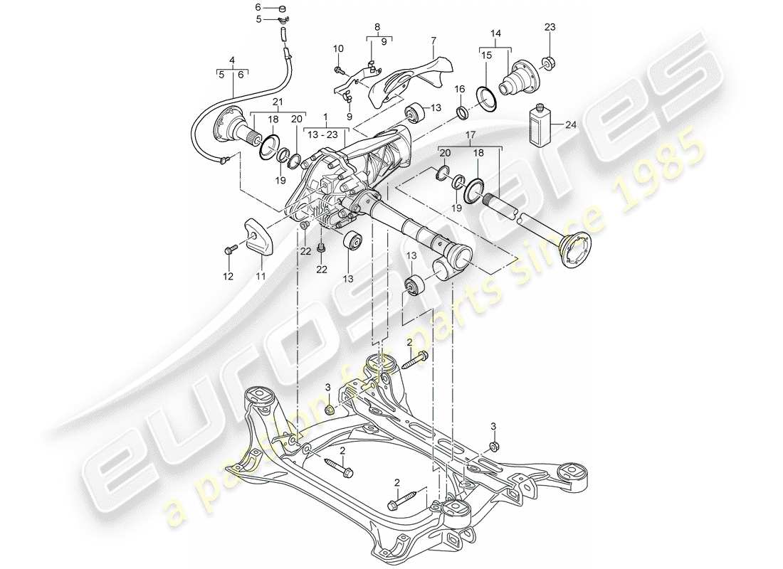 porsche 2003 (cayenne e1 9pa) diagrama de piezas del diferencial del eje delantero