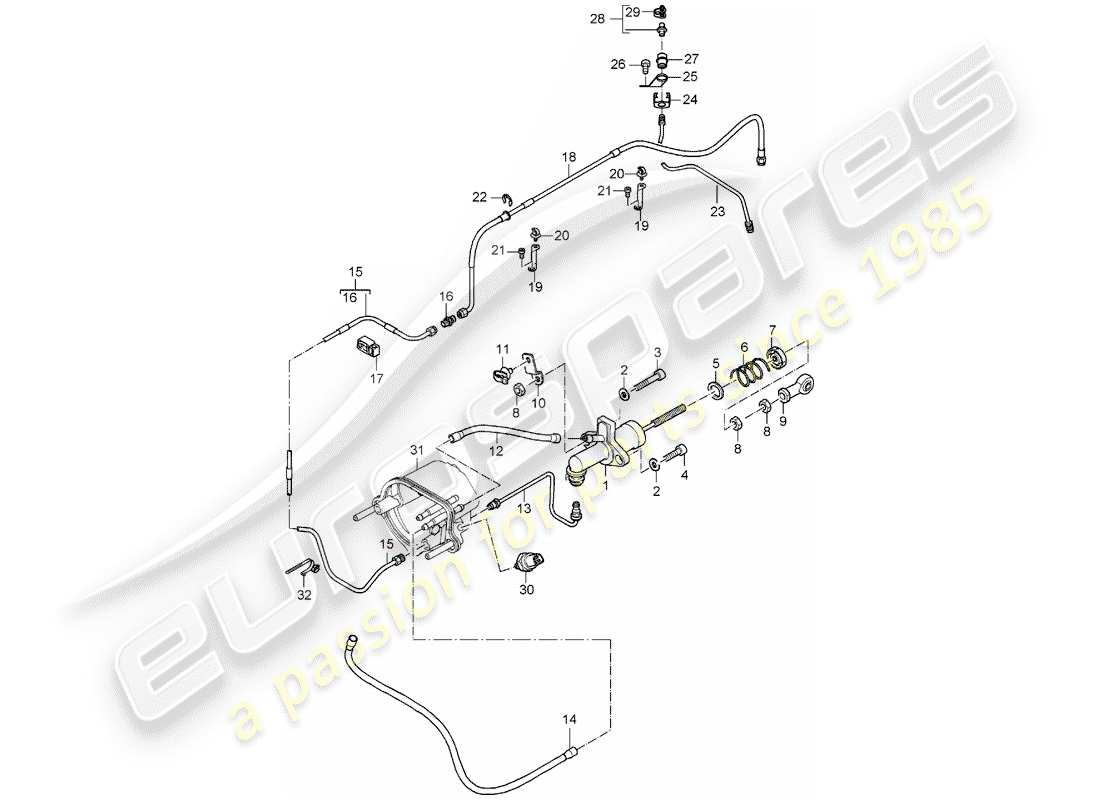 porsche 2004 (carrera gt) embrague hidráulico - funcionamiento - cilindro maestro del embrague - tubo del embrague hidráulico diagrama de piezas