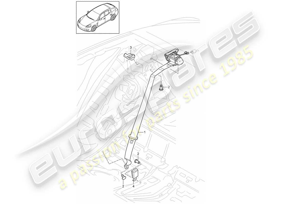 porsche 2014 (panamera 970) diagrama de piezas del cinturón de seguridad