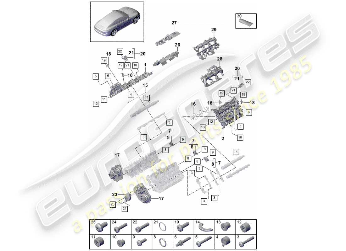 porsche 2019 (panamera 971-1) cubierta de tapa de cilindro diagrama de piezas