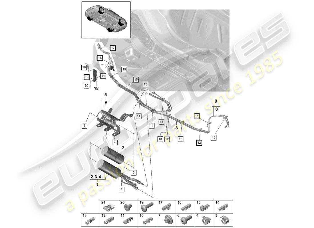 porsche 2019 (panamera 971-1) línea de combustible diagrama de piezas