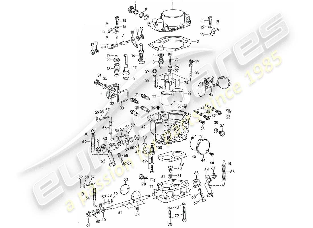 porsche 1954 (356/356a) piezas simples - para - carburador - pallas - zenith 32 ndix diagrama de piezas