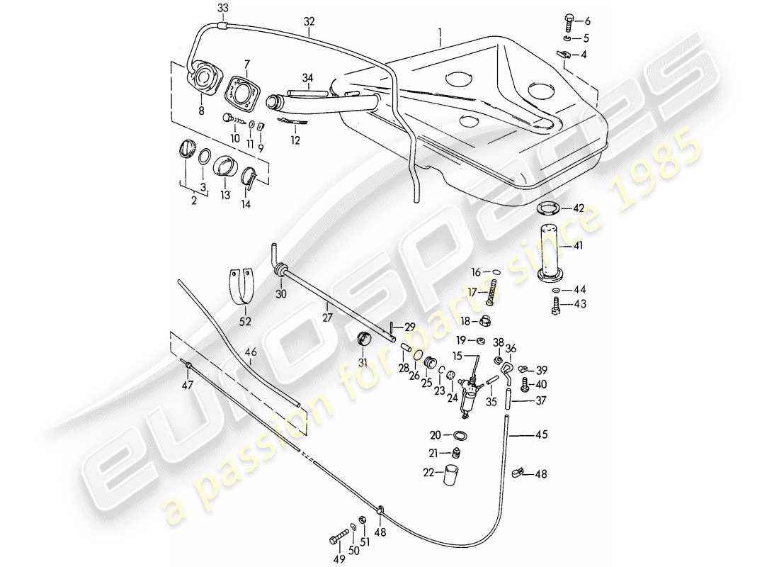porsche 1961 (356b/356c) depósito de combustible diagrama de piezas
