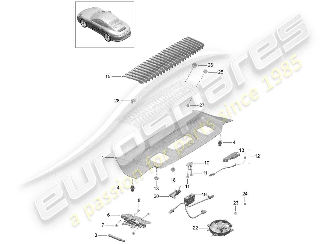 porsche 2019 (991-2) diagrama de piezas de la cubierta