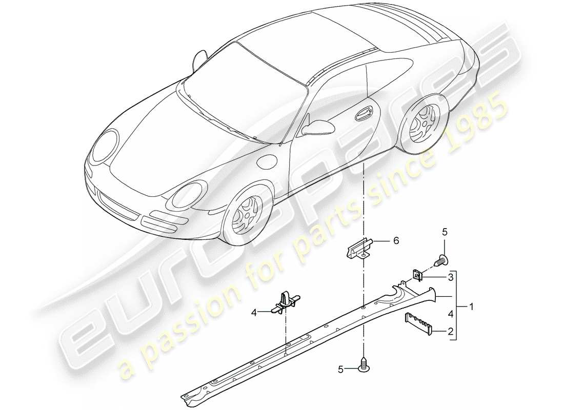 porsche 2007 (997-1) moldura de larguero diagrama de piezas