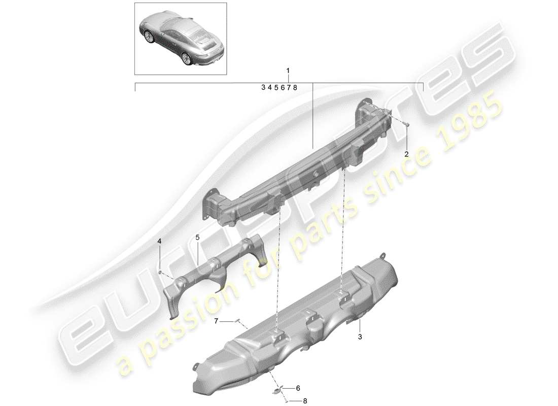 porsche 2017 (991-2) diagrama de piezas del soporte de parachoques