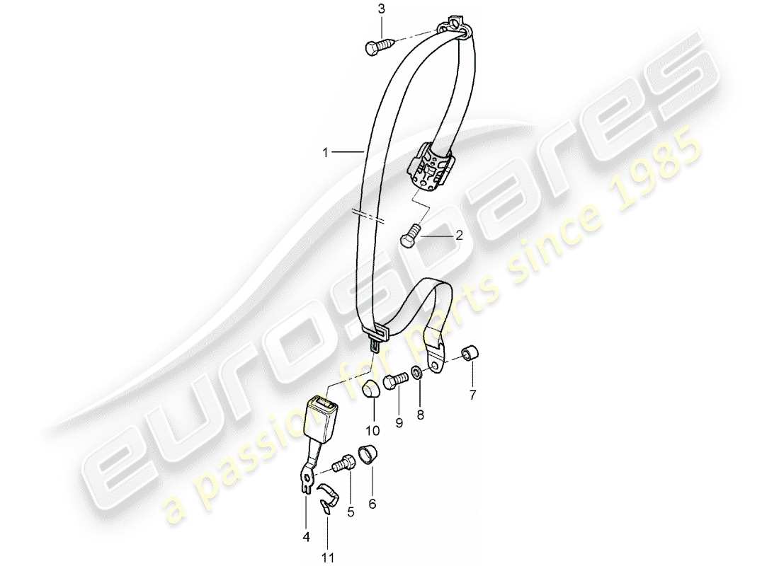 porsche 997 (2005) diagrama de piezas del cinturón de seguridad