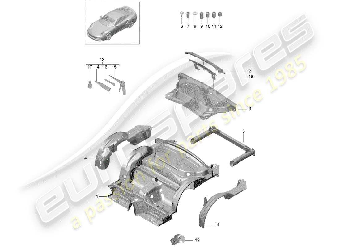 porsche 2020 (991-2 turbo) diagrama de piezas del extremo trasero