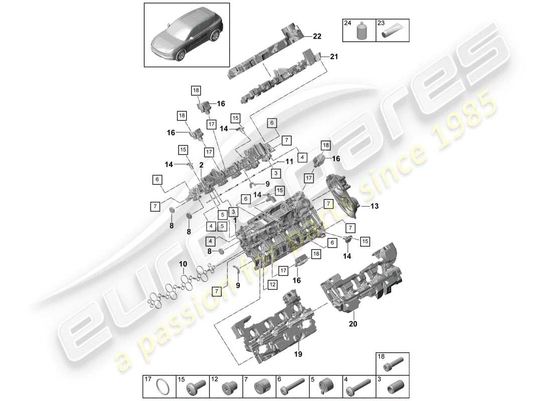 porsche 2020 (cayenne e3 9ya/9yb) cubierta de tapa de cilindro diagrama de piezas