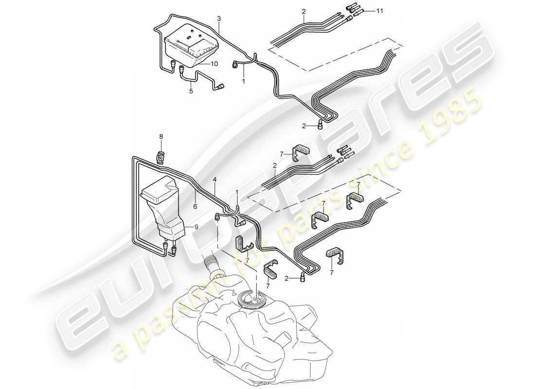 porsche 2007 (997-1 gt3) fuel system diagrama de piezas