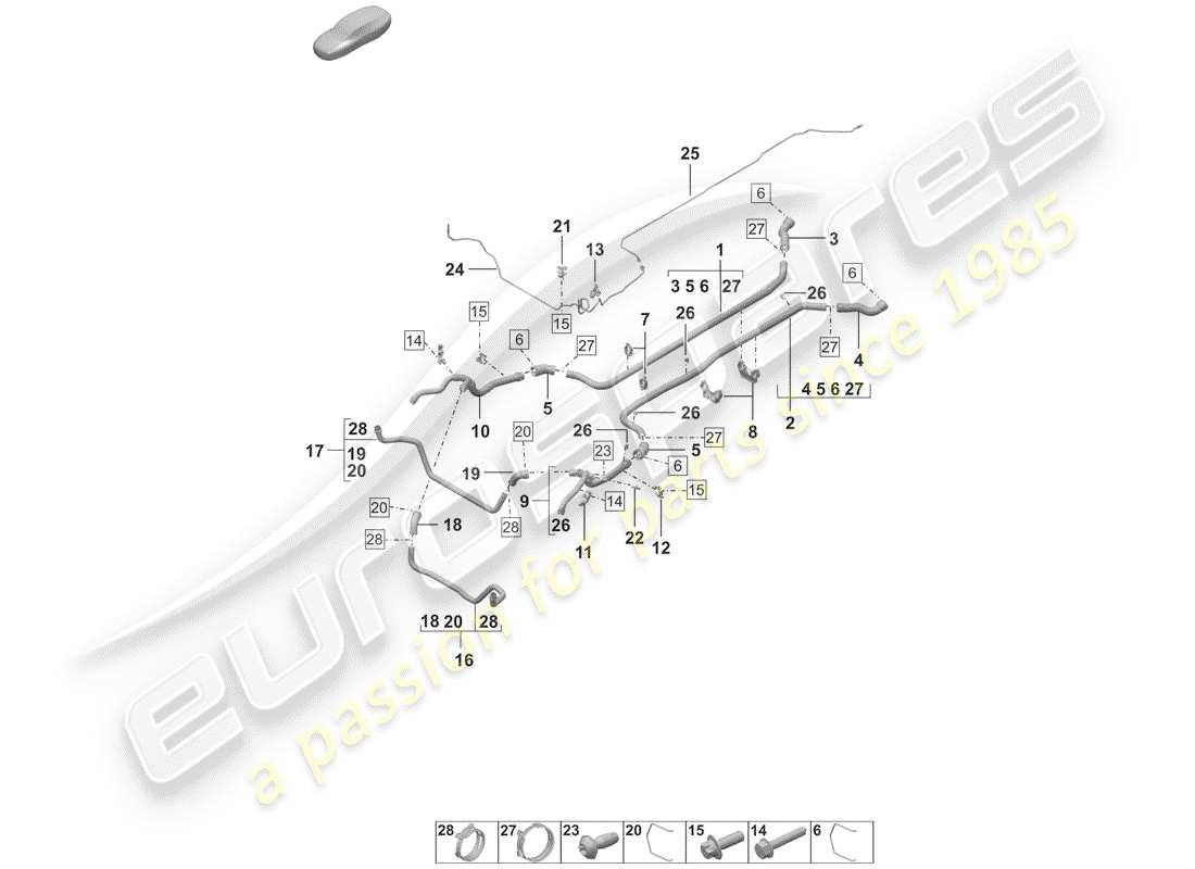 porsche 2019 (992-1) diagrama de piezas de refrigeración por agua