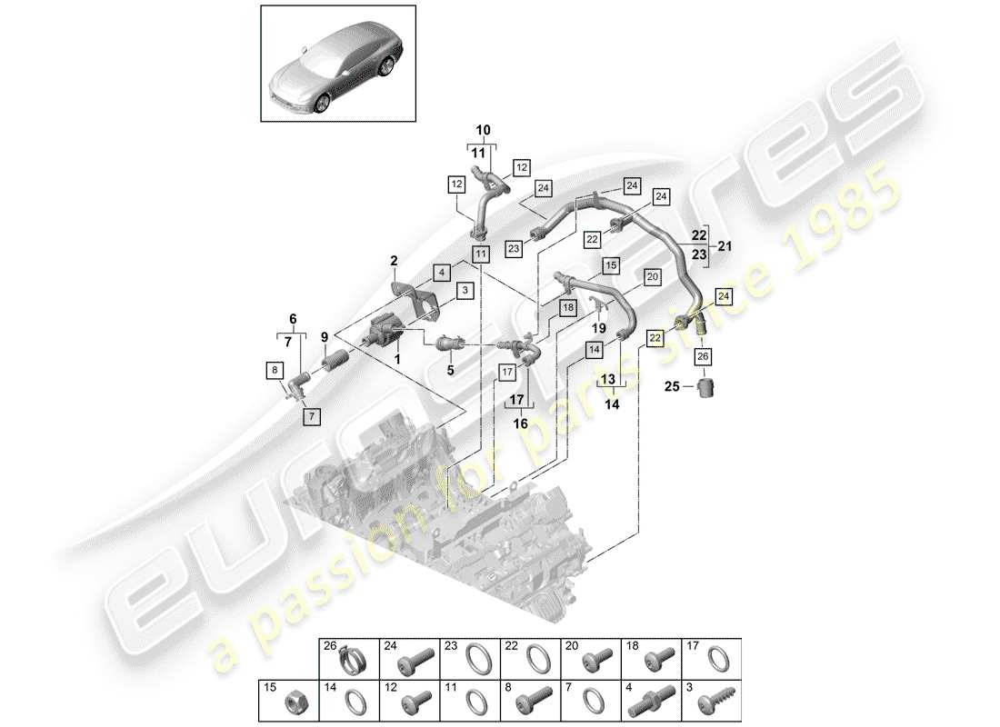 porsche 2020 (panamera 971-1) diagrama de piezas de refrigeración por agua