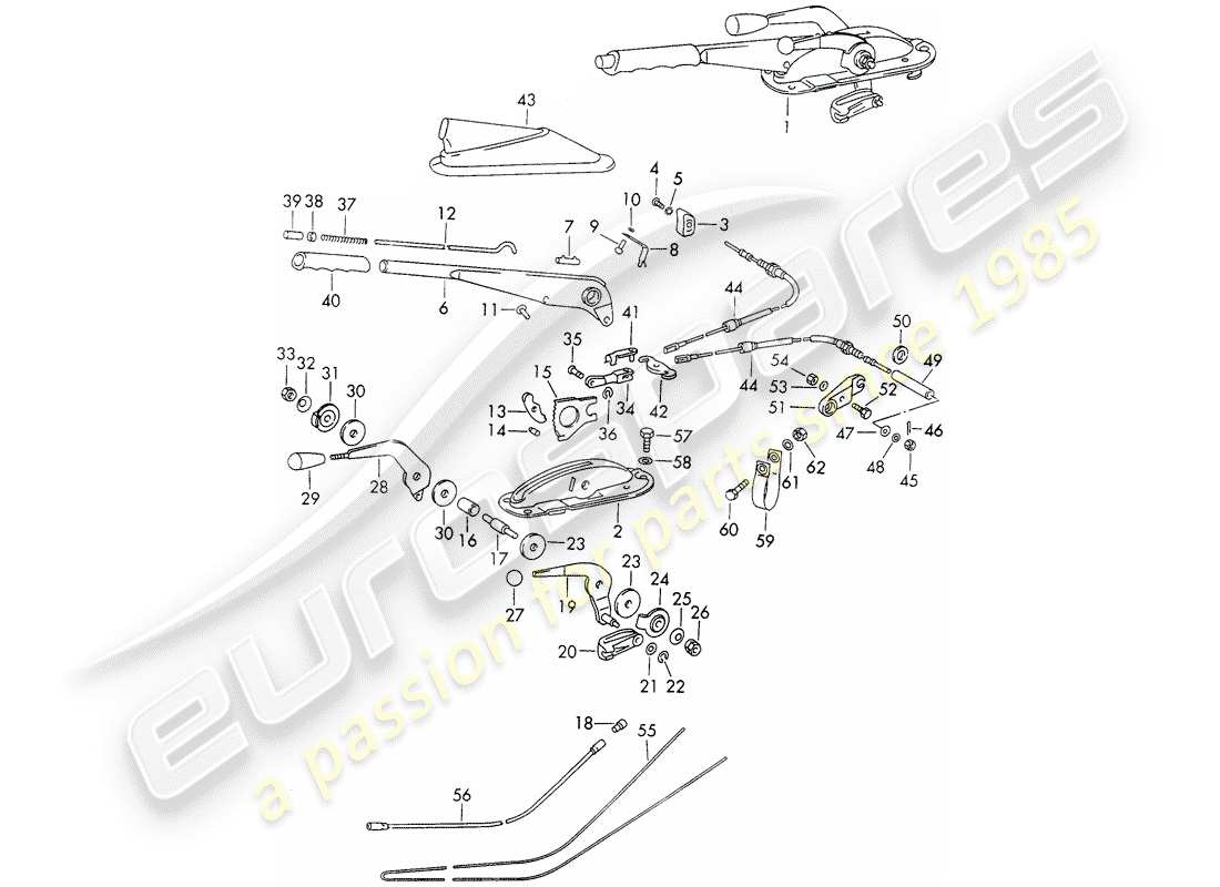 porsche 1973 (911) freno de mano - acelerador manual - calentador - actuador diagrama de piezas