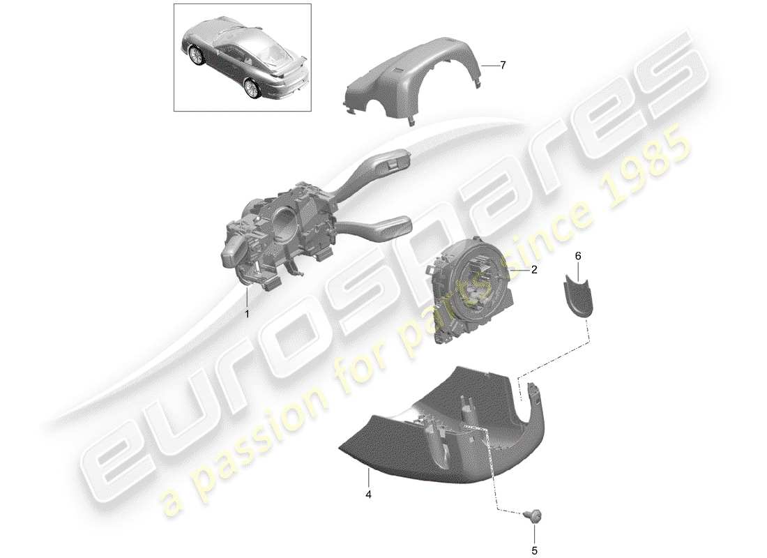 porsche 2018 (991-2 r/gt3/rs) interruptor de la columna de dirección diagrama de piezas