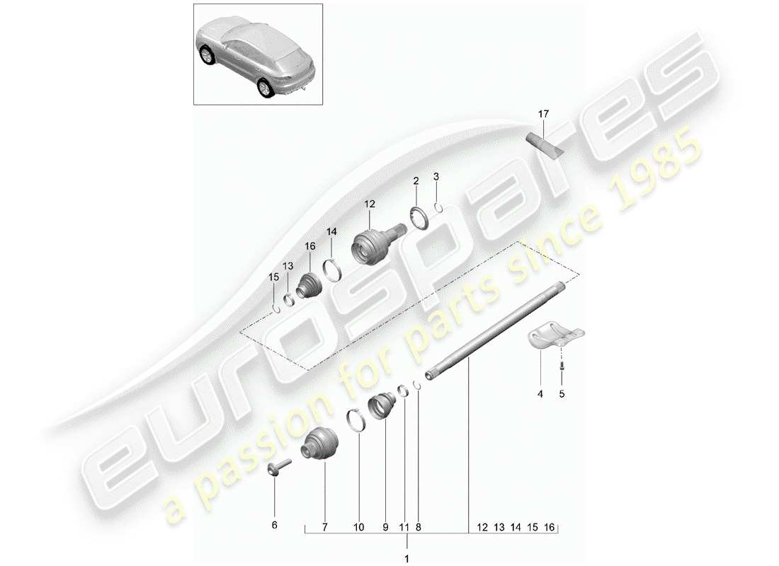 porsche 2015 (macan) eje de accionamiento diagrama de piezas