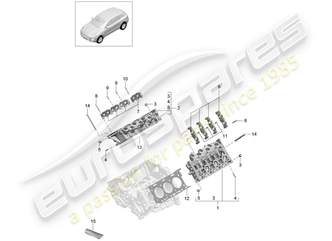 porsche 2014 (macan) cabeza de cilindro diagrama de piezas