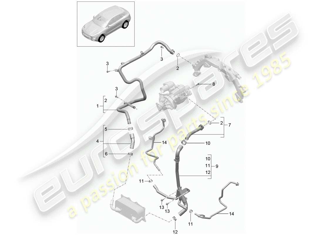 porsche 2014 (macan) diagrama de piezas de refrigeración por agua