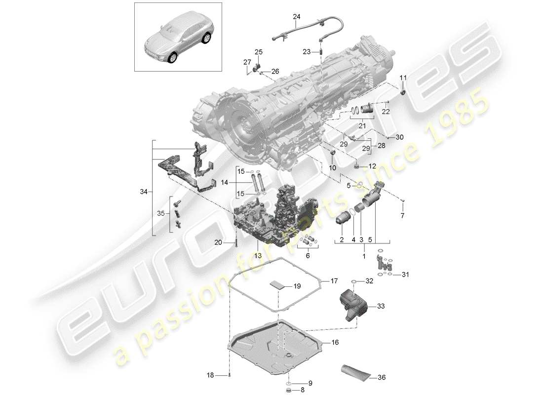 porsche 2017 (macan) - pdk - diagrama de piezas